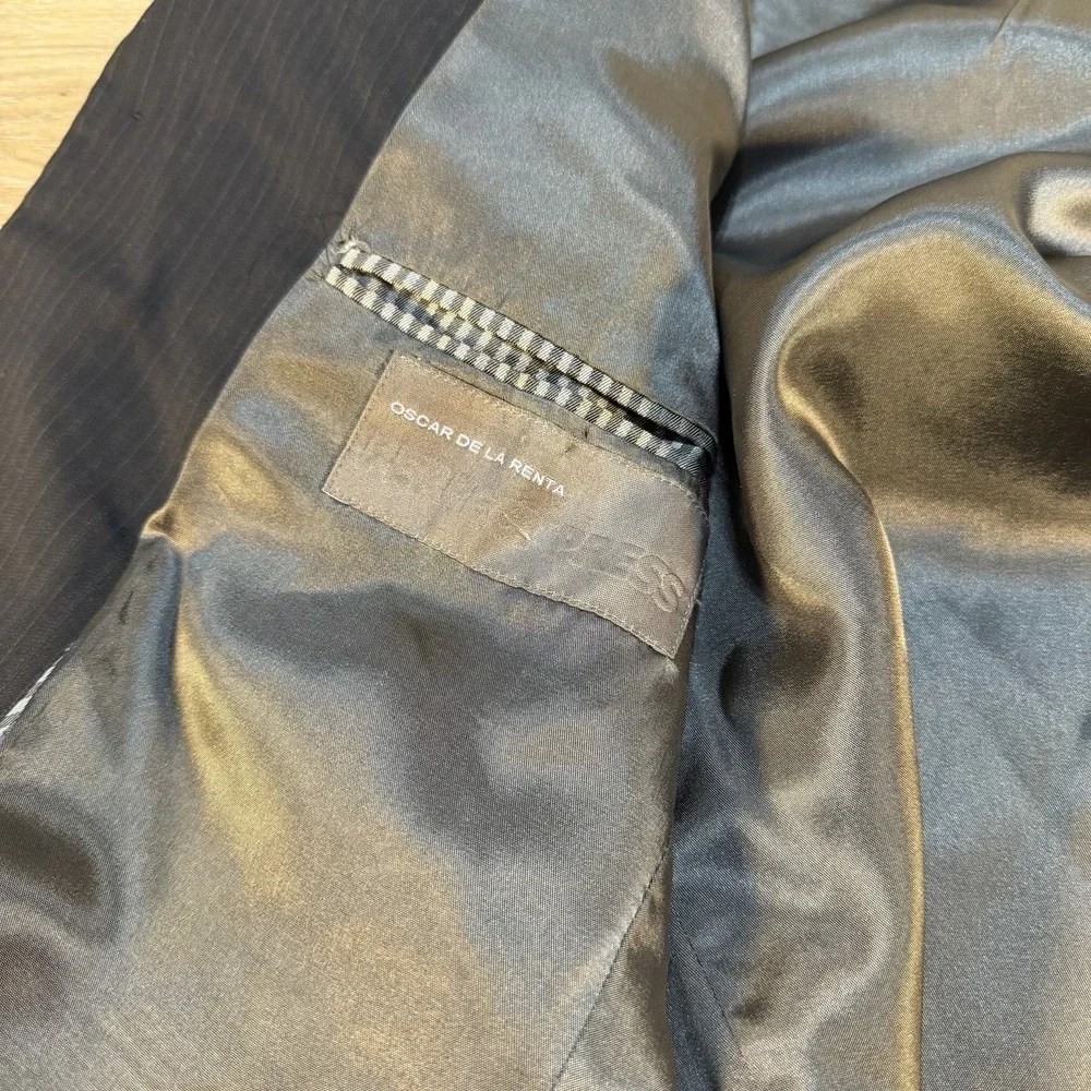 Mens Oscar De La Renta Black Wool Pinstripe Suit Sz 42R Blazer‎ 36x30 Pants